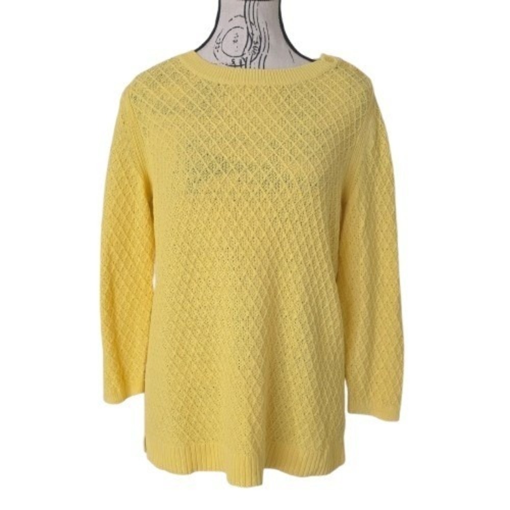 Talbots Diamond Pattern Textured Knit Pullover Cotton Yellow Sweater